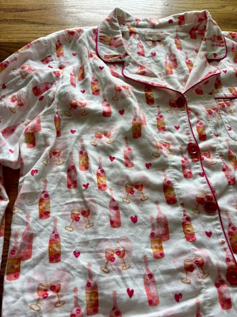BedHead Be Mine Pajama Set with Pink Coral Hearts and Champagne Bottle Motif